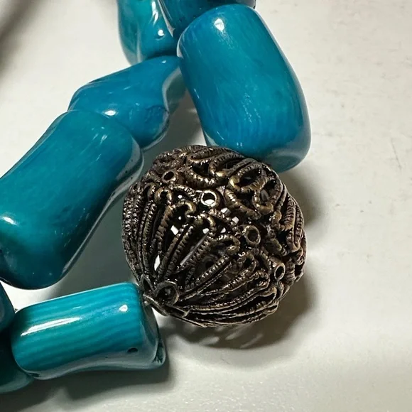 Blue Dyed Coral Studio Barse (Turquoise color) Necklace with Bead - Picture 8 of 12